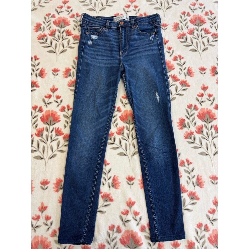 Abercrombie & Fitch High Rise Super Skinny Jeans Dark Wash Distressed 6S W28 L29